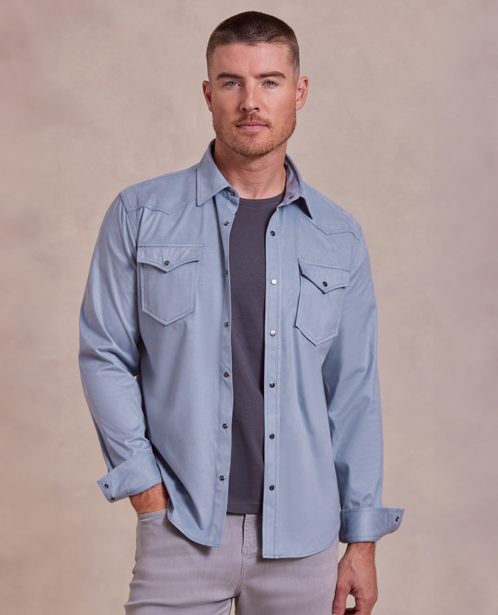 The Wyatt Lite - Feather Weight Microsuede Shirt Jacket - Mist Blue